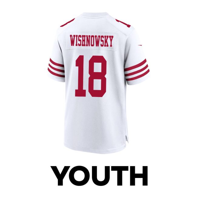 Mitch Wishnowsky 18 San Francisco 49ers Super Bowl LVIII Patch Game YOUTH Jersey - White - Image 3