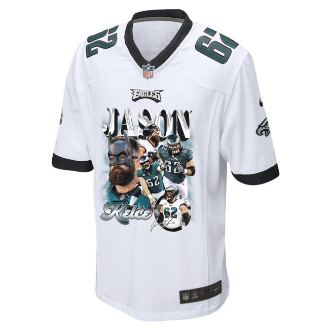 Jason Kelce 62 Philadelphia Eagles Fat Batman Signed Game Men Jersey - White - Image 2
