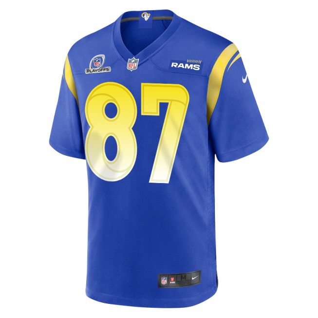 Davis Allen 87 Los Angeles Rams 2023 Playoffs Patch Game Men Jersey - Royal - Image 2