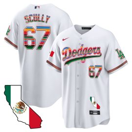 Vin Scully 67 Los Angeles Dodgers Mexico California Map Baseball Men Jersey - White