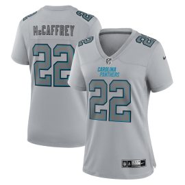 Christian McCaffrey 22 Carolina Panthers Women's Atmosphere Fashion Game Jersey - Gray