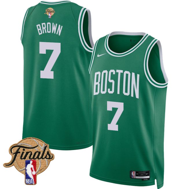 Jaylen Brown 7 Boston Celtics 2024 FINALS PATCH Icon Edition Jersey - Kelly Green
