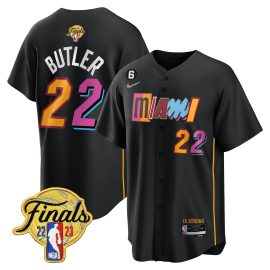 Jimmy Butler 22 Miami Heat 2023 Finals Baseball Men Jersey - City Black