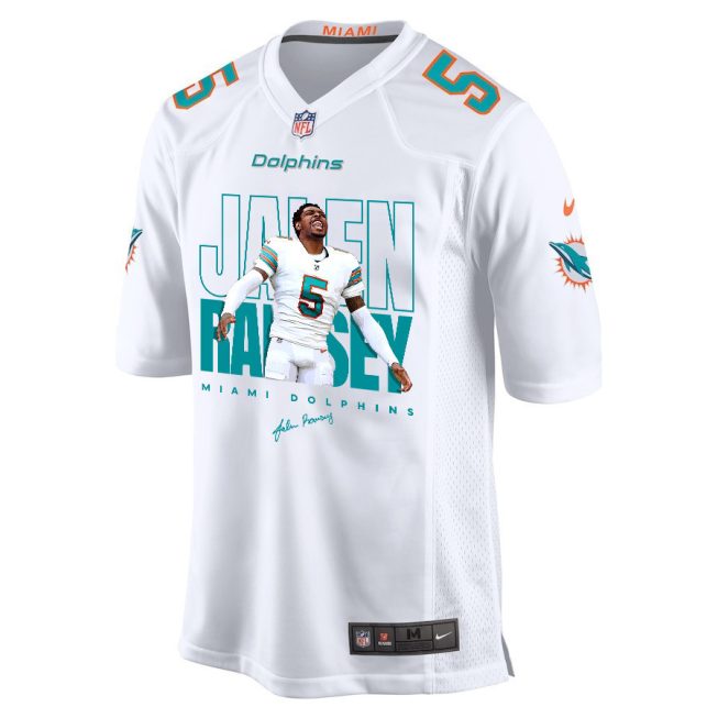 Jalen Ramsey 5 Signed Miami Dolphins Game Men Jersey - White - Image 2