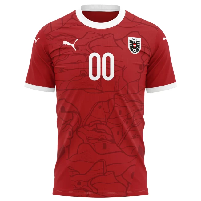 Austria National Team 2024/25 Home Kits Custom AOP T-shirt - Red - Image 2