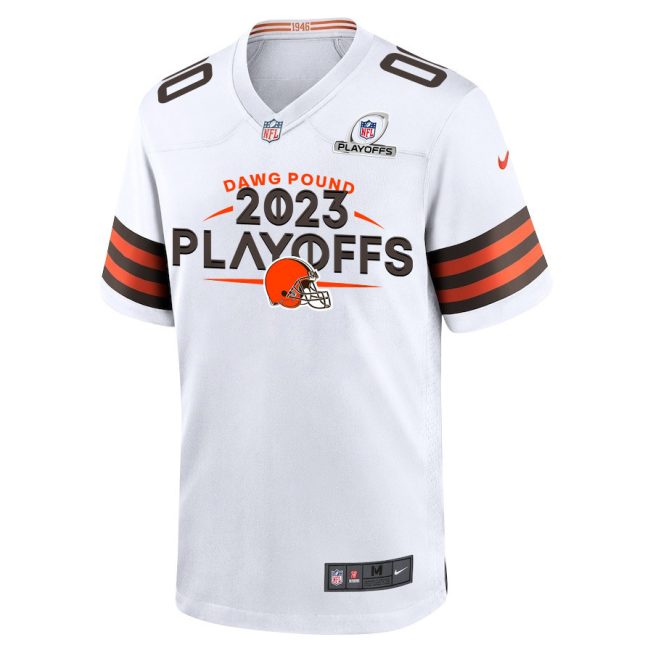 Cleveland Browns Dawg Pound 2023 Playoffs Game Men Custom Jersey - White - Image 3