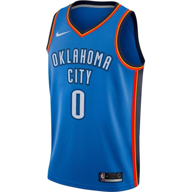 Russell Westbrook 0 Oklahoma City Thunder Swingman Men Jersey - Icon Edition - Blue - Image 2