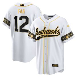 12th Fan Seattle Seahawks Throwback Men Jersey - White Gold