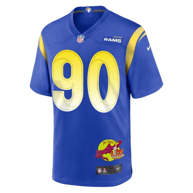 Tyler Davis 90 Los Angeles Rams Super Bowl LIX New Orleans Patch Game Men Jersey - Royal - Image 3
