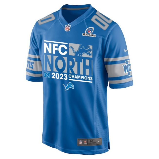 Detroit Lions 2023 NFC North Champions Game Men Custom Jersey - Blue - Image 3
