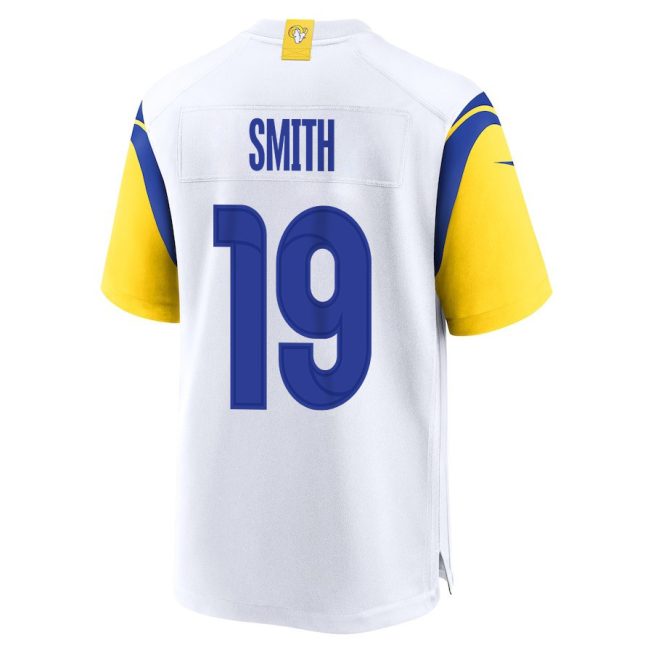 Xavier Smith 19 Los Angeles Rams 2023 Playoffs Patch Game Men Jersey - White - Image 3