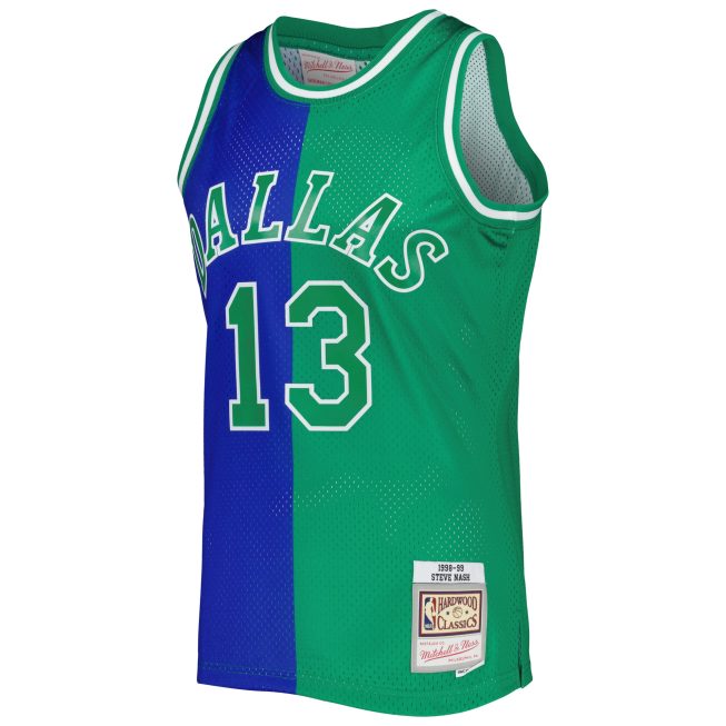 Steve Nash Dallas Mavericks Mitchell & Ness Hardwood Classics 1998/99 Split Swingman Jersey - Blue/Green - Image 2