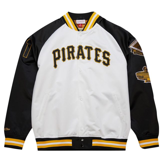 Roberto Clemente Pittsburgh Pirates Mitchell & Ness Cooperstown Collection Legends Lightweight Satin Raglan Full-Snap Jacket - White/Black - Image 2