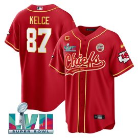 Travis Kelce 87 Kansas City Chiefs Super Bowl LVII Patch Men Jersey - Red