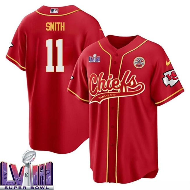 Alex Smith 11 Kansas City Chiefs Super Bowl LVIII Baseball Men Jersey - Red