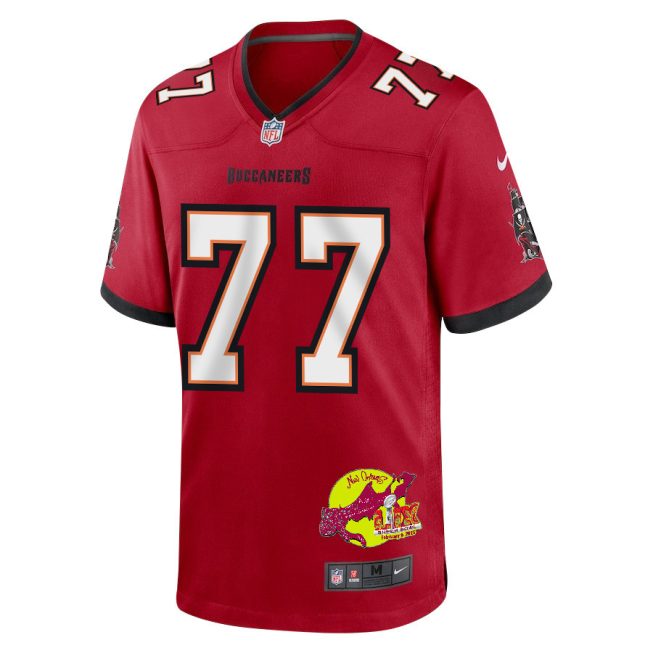 Justin Skule 77 Tampa Bay Buccaneers Super Bowl LIX New Orleans Patch Game Men Jersey - Red - Image 3