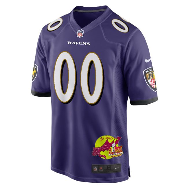 Baltimore Ravens Super Bowl LIX New Orleans Patch Game Men Custom Jersey - Purple - Image 3