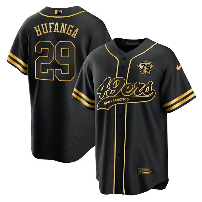 Talanoa Hufanga 29 San Francisco 49ers Baseball Men Jersey - Black Gold