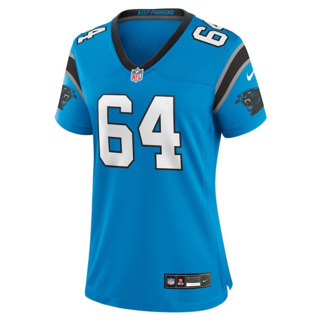Justin McCray 64 Carolina Panthers Women's Alternate Game Jersey - Blue - Image 2