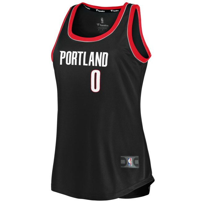Damian Lillard Portland Trail Blazers Fanatics Women's Fast Break Tank Jersey - Icon Edition - Black - Image 2