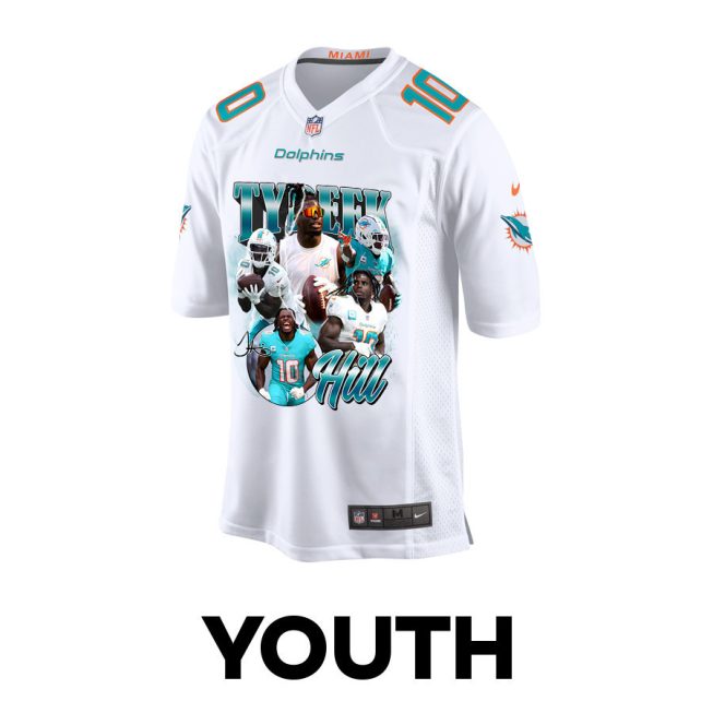 Tyreek Hill 10 Signed Miami Dolphins Cheetah Game YOUTH Jersey - White - Image 2