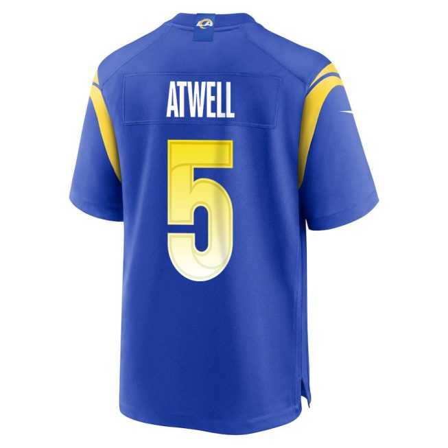 Tutu Atwell 5 Los Angeles Rams 2023 Playoffs Patch Game Men Jersey - Royal - Image 3