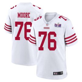 Jaylon Moore 76 San Francisco 49ers Super Bowl LVIII Patch Game Men Jersey - White