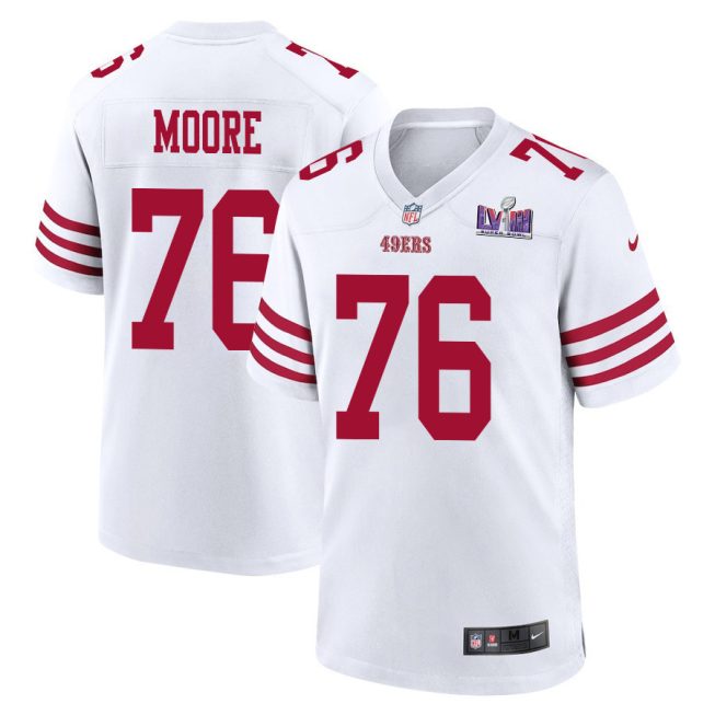 Jaylon Moore 76 San Francisco 49ers Super Bowl LVIII Patch Game Men Jersey - White