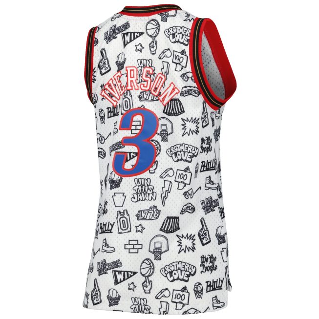 Allen Iverson Philadelphia 76ers Mitchell & Ness Women's 2000 Doodle Swingman Jersey - White - Image 3