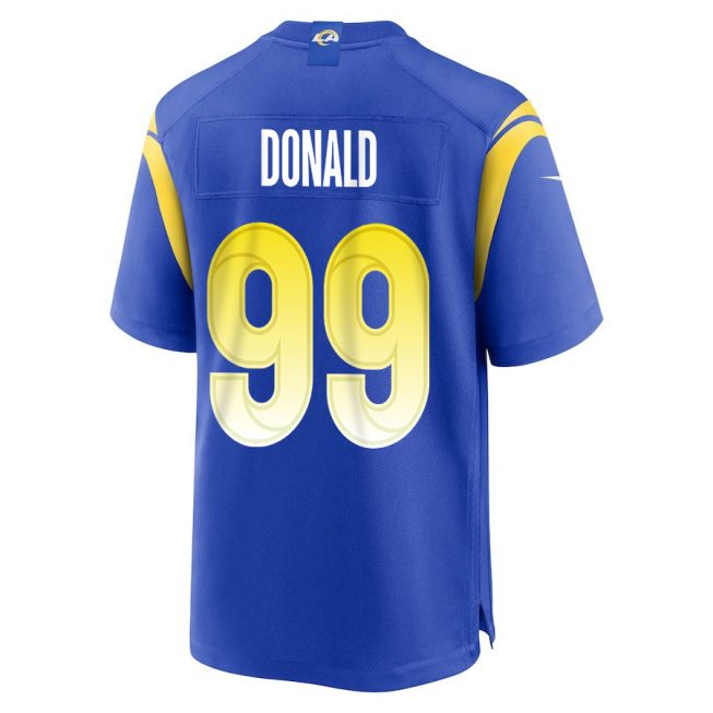 Aaron Donald 99 Los Angeles Rams 2023 Playoffs Patch Game Men Jersey - Royal - Image 3