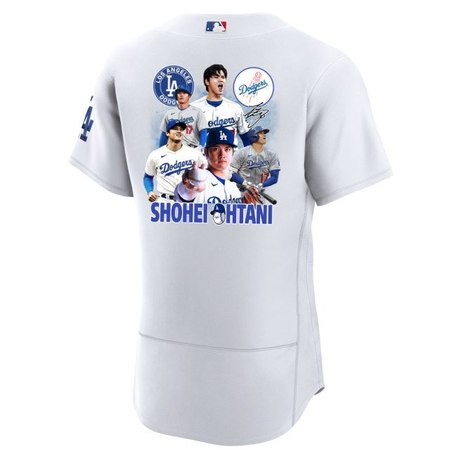 Shohei Ohtani 17 Los Angeles Dodgers Signed Sho King 2023 Home ELITE Jersey - Men White Jersey - Image 3
