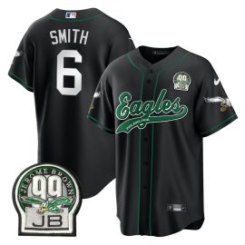 DeVonta Smith 6 Philadelphia Eagles Jerome Brown Retired Patch Baseball Men Jersey - Black