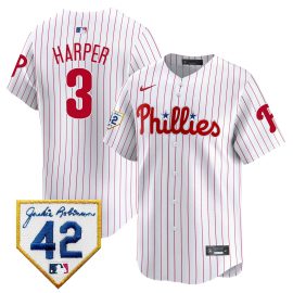 Bryce Harper 3 Philadelphia Phillies 2024 Jackie Robinson Patch Men Jersey - White