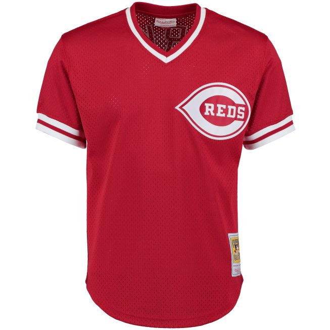 Barry Larkin Cincinnati Reds Mitchell & Ness Cooperstown Collection Mesh Batting Practice Button-Up Jersey - Red - Image 2