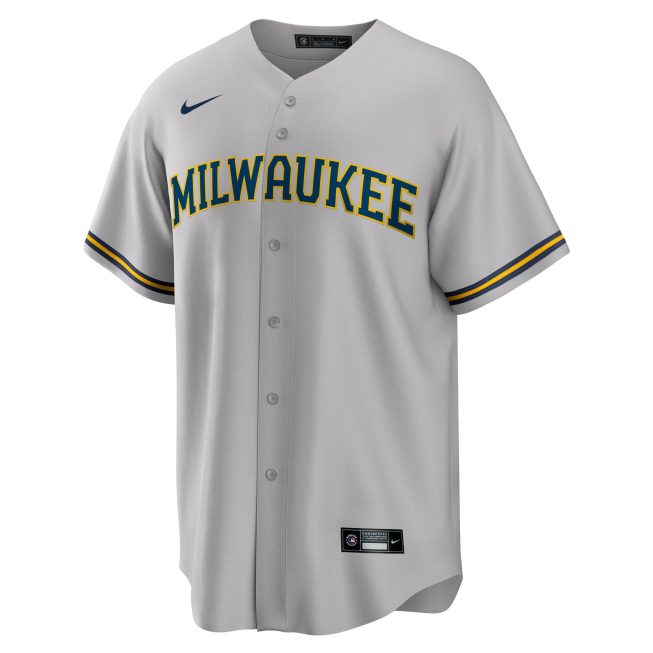 Christian Yelich Milwaukee Brewers Alternate Replica Player Jersey - Gray - Image 2