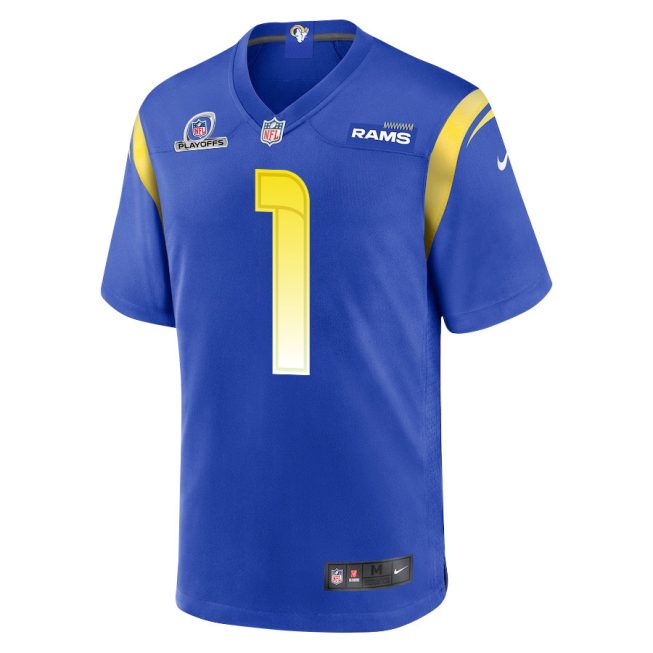 Derion Kendrick 1 Los Angeles Rams 2023 Playoffs Patch Game Men Jersey - Royal - Image 2