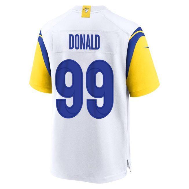Aaron Donald 99 Los Angeles Rams 2023 Playoffs Patch Game Men Jersey - White - Image 3