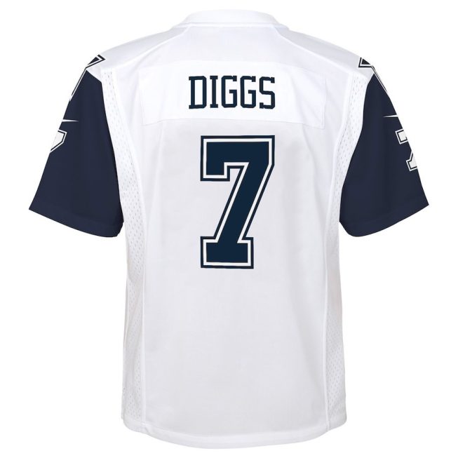Trevon Diggs 7 Dallas Cowboys YOUTH Alternate Game Jersey - White - Image 3