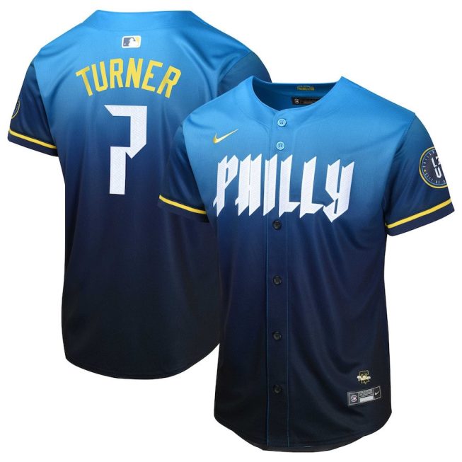 Trea Turner 7 Philadelphia Phillies 2024 City Connect Limited YOUTH Jersey - Blue