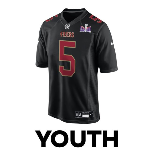 Randy Gregory 5 San Francisco 49ers Super Bowl LVIII Patch Fashion Game YOUTH Jersey - Carbon Black - Image 2
