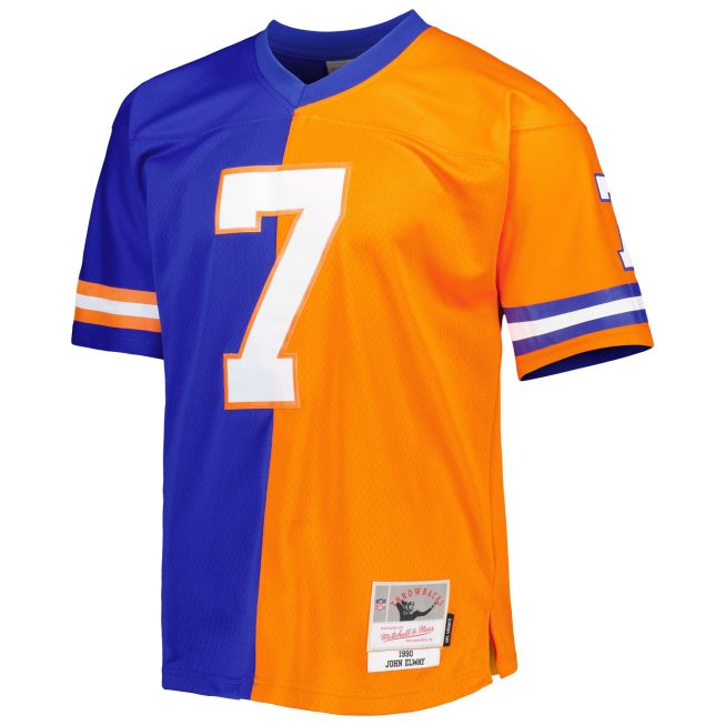 John Elway Denver Broncos Mitchell & Ness 1990 Split Legacy Replica Jersey - Royal/Orange - Image 2