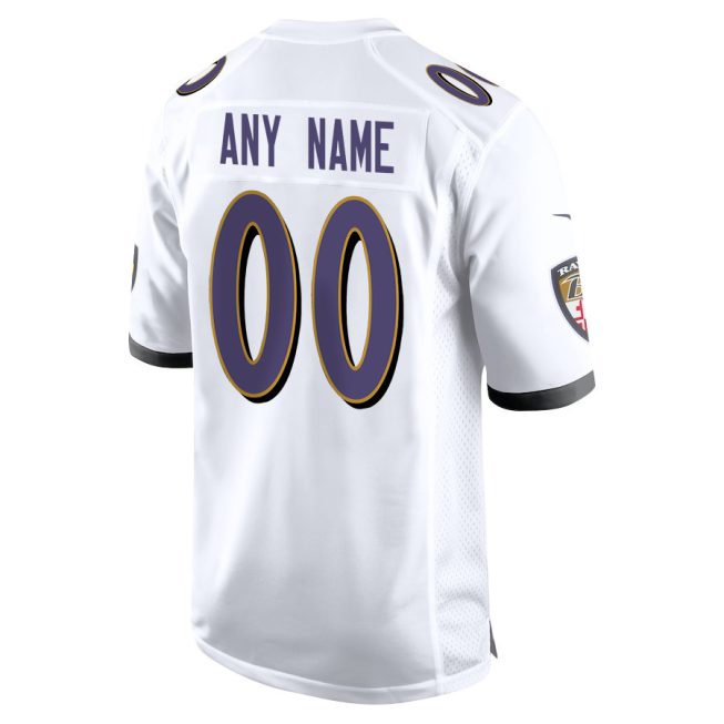 Baltimore Ravens 2023 Playoffs Patch Game Men Custom Jersey - White - Image 3