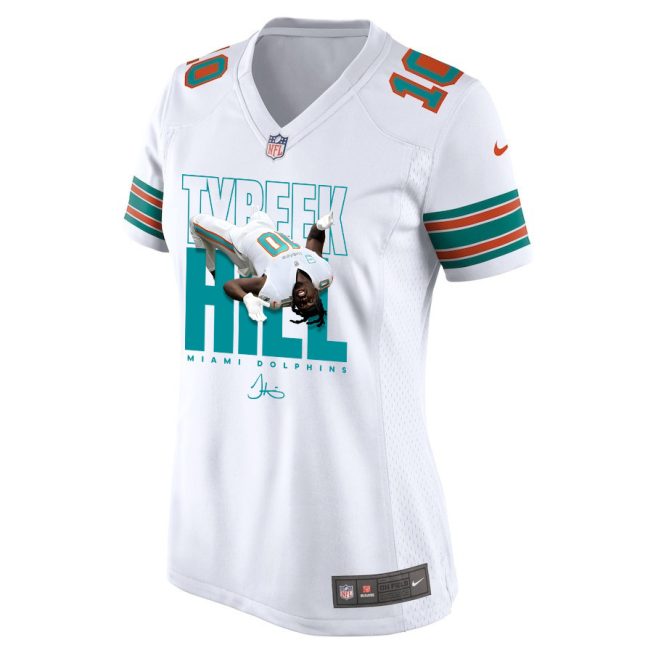 Tyreek Hill 10 Signed Miami Dolphins Cheetah Alternate Game Women Jersey - White V2 - Image 2
