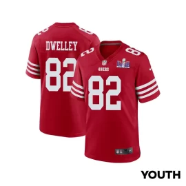 Ross Dwelley 82 San Francisco 49ers Super Bowl LVIII Patch Game YOUTH Jersey - Scarlet