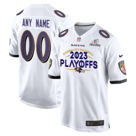Baltimore Ravens Charm City 2023 Playoffs Game Men Custom Jersey - White