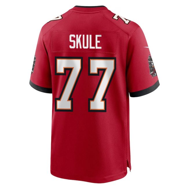 Justin Skule 77 Tampa Bay Buccaneers Super Bowl LIX New Orleans Patch Game Men Jersey - Red - Image 2