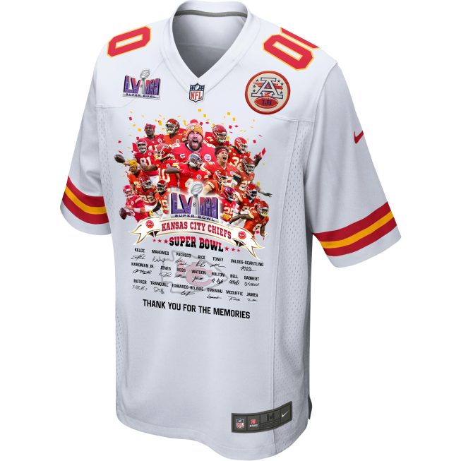 Kansas City Chiefs Super Bowl LVIII Thanks For Memories Game Custom Men Jersey - White - Image 2