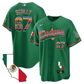 Vin Scully 67 Los Angeles Dodgers Mexico California Map Baseball Men Jersey - Green