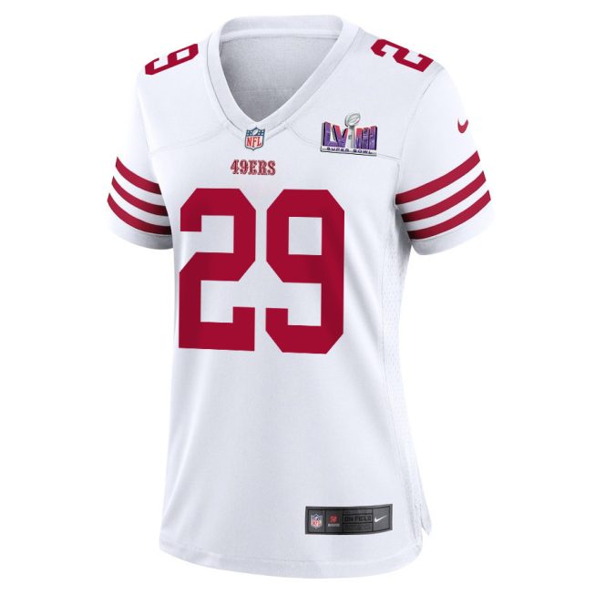 Talanoa Hufanga 29 San Francisco 49ers Super Bowl LVIII Patch Game Women Jersey - White - Image 2
