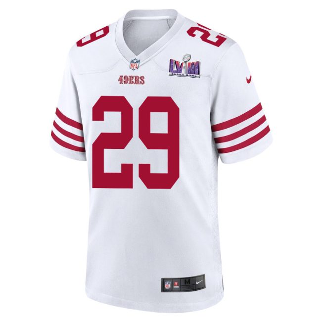 Talanoa Hufanga 29 San Francisco 49ers Super Bowl LVIII Patch Game Men Jersey - White - Image 3